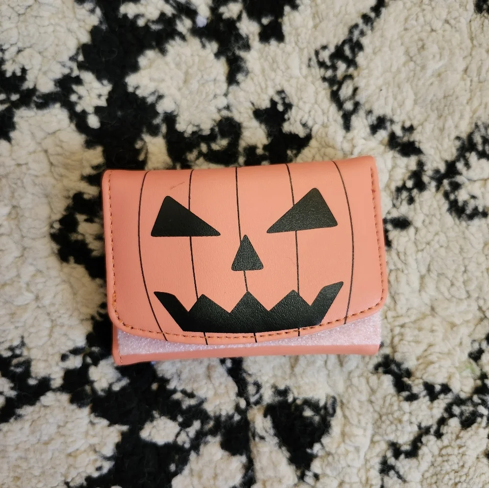 Orange Jack O Lantern Pumpkin Face Wallet